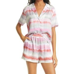 Rails Mail Coral Waves Tie Dye Silky Satin Button Up Short Sleeves Top Size XS